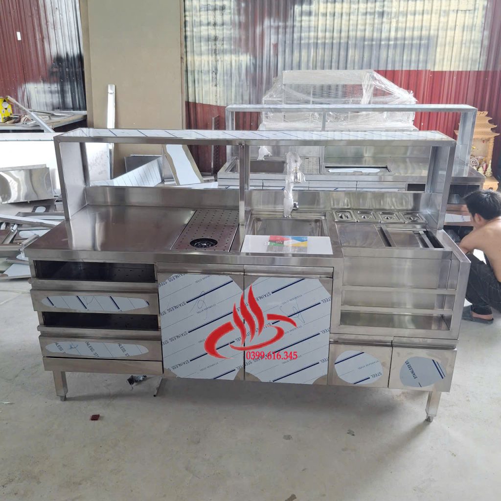Quầy bar pha chế inox cao cấp dài 2m2 - Bếp Thảo Linh 0399616345
