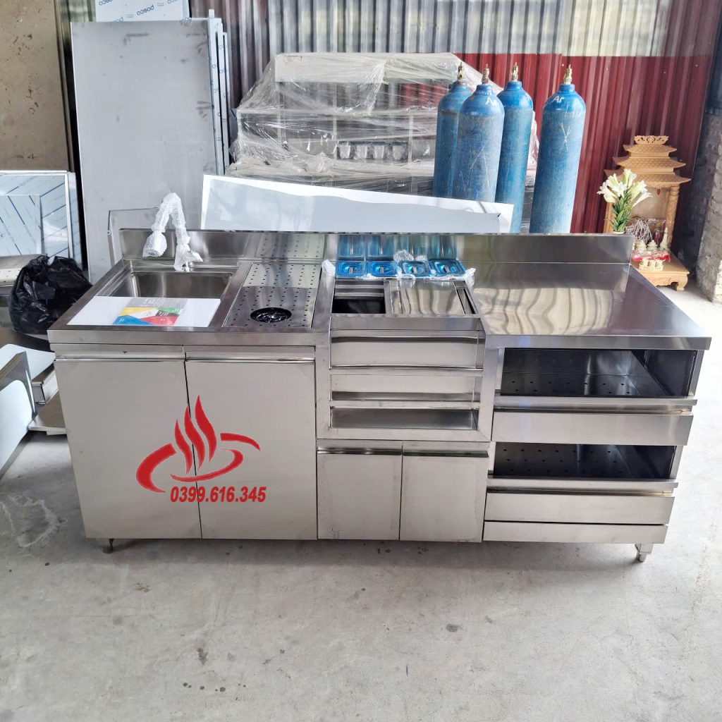 Quầy pha chế inox cao cấp dài 2M - Bếp Thảo Linh 0399616345
